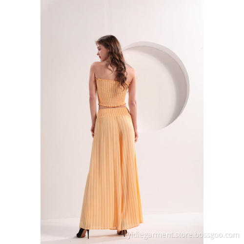 Women's Yellow Strip Wide Leg Pants